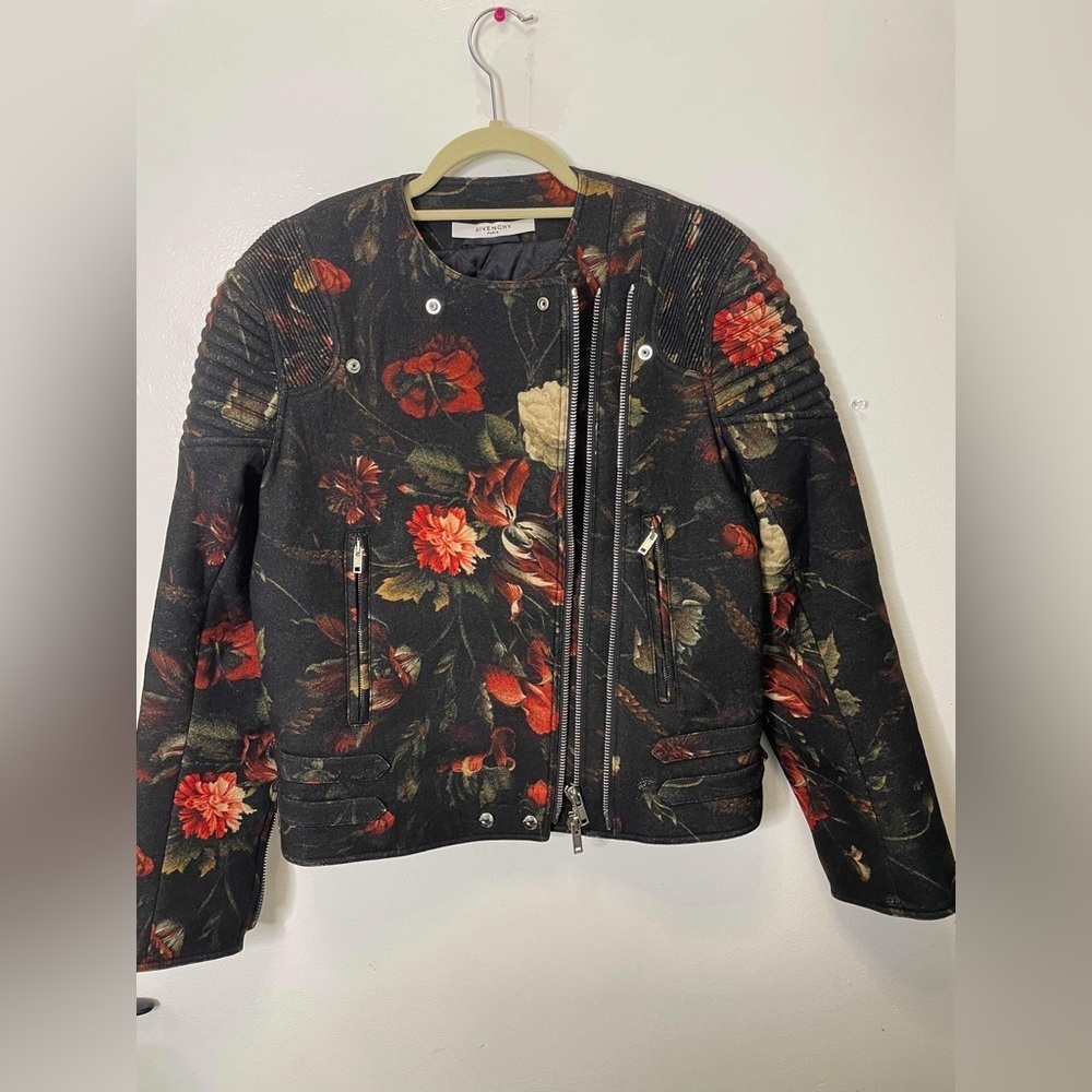 Floral print wool motorcycle jacket size 40, Givenchy